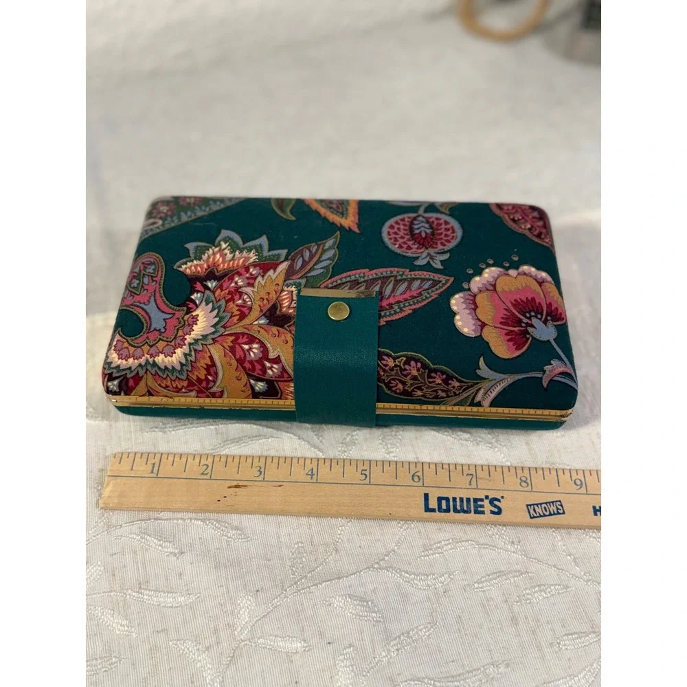 Vintage Floral Paisley Jewelry Travel Case Teal Burgundy Gold Tone Organizer